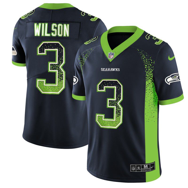 Men Seattle Seahawks #3 Wilson Blue Drift Fashion Color Rush Limited NFL Jerseys